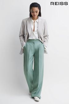 Reiss Teal Talia Linen Blend Wide Leg Trousers (421541) | OMR113