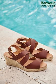 Barbour® Tan Brown Yolanda Leather Espadrille Wedge Sandals (421596) | 684 SAR