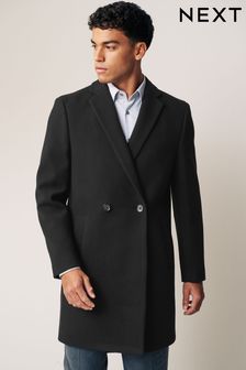 Black Double Breasted Epsom Overcoat (421625) | OMR41