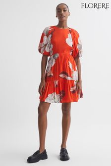 Florere Linen Silk Puff Sleeve Mini Dress (421832) | AED1,653