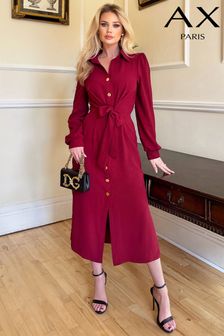 Красное платье-рубашка миди на пуговицах с завязкой спереди AX Paris (421843) | €32