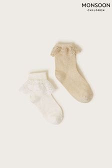 Monsoon Gold Lace Trim Socks 2 Pack (422245) | AED85