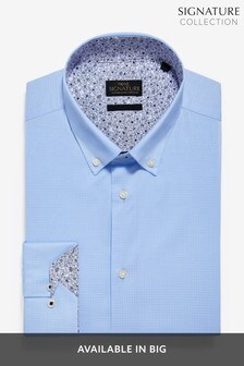 Textured Stretch Signature Button Down Shirt With Trim Detail