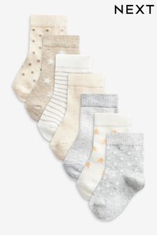 Neutral Star 7 Pack Cotton Rich Baby Socks (0mths-2yrs) (422594) | TRY 184