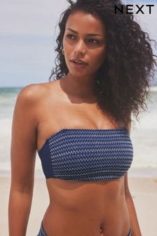 Navy with Contrast Embroidery Shirred Bandeau Bikini Top (423525) | $31