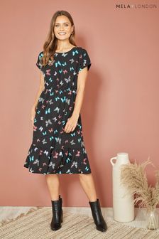 Mela Black Butterfly Print Relaxed Fit Skater Dress (423559) | AED222
