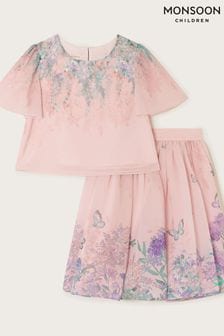 Monsoon Pink Alium Botanical Top and Skirt Set (423630) | AED369 - AED440