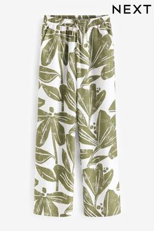 Green/Ecru Leaf Linen Blend Pyjama Bottoms (423655) | $39