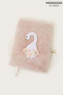 Monsoon Pink Odette Swan Faux Fur Lockable Diary (423711) | 6 BD