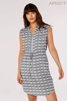 Apricot Blue Check 2 Pocket Zip Tie Midi Dress (423904) | SGD 56