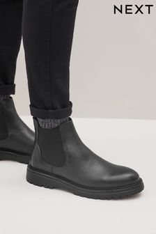 Black Chunky Leather Chelsea Boots (424181) | OMR25