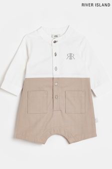 River Island Brown Baby Boys Grandad Collar Bodysuit (424226) | 17 €