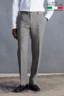 Light Grey Slim Fit Signature Leomaster 100% Linen Suit: Trousers (424589) | $140