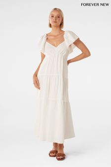 Forever New White Pure Linen Karissa Maxi Dress (424615) | LEI 597