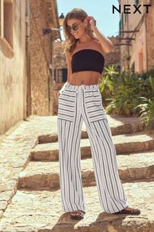 Black/White - 100% Cotton Textured Stripe Trousers (424871) | kr460