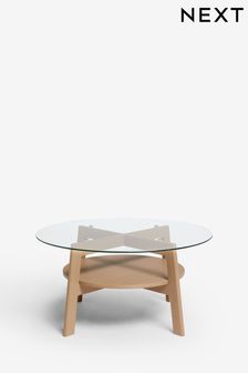 Light Marlow Glass Oak Effect Round Coffee Table (425048) | €155