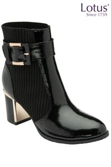Lotus Jet Black Heeled Ankle Boots (425231) | $111