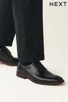 Black Regular Fit Leather Contrast Sole Derby Shoes (425388) | $93