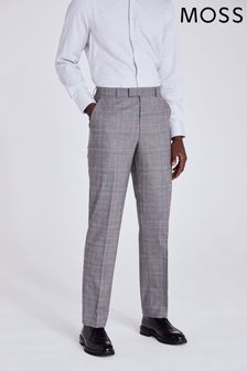 MOSS Grey Regular Fit Check Trousers (425444) | LEI 657