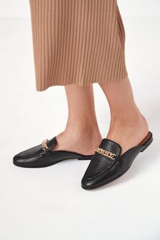 Leather Hardware Loafer Mules