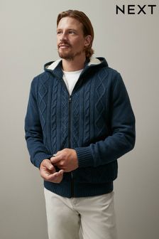 Темно-синий - Трикотажная куртка с узором "в косичку" на молнии (425774) | €33