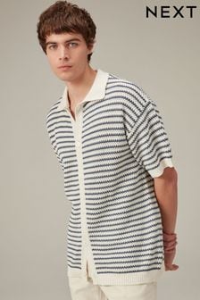 Blue/White Relaxed Crochet Button Through Shirt (426494) | kr397