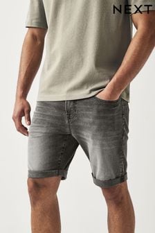 אפור - גזרה צרה - מכנסי ג'ינס קצרים נמתחים (427515) | ‏76 ‏₪