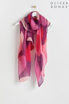 Oliver Bonas Pink Abstract Heart Pleated Lightweight Scarf