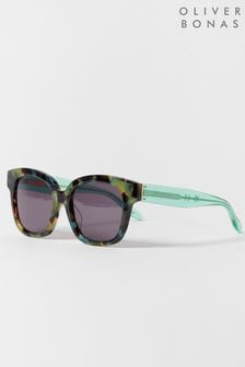 Oliver Bonas Green Faux Fur Tortoiseshell Round Acetate Sunglasses (427695) | ₪ 302