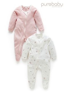 粉色 - Purebaby Wattle Bee Zip Baby Sleepsuit  2 Pack (427956) | NT$1,310