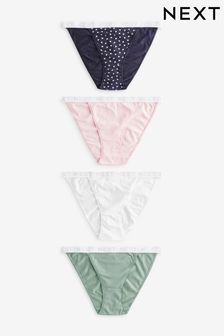 Sparkle Heart Print/Plain Tanga Cotton Rich Logo Knickers 4 Pack (428103) | $30