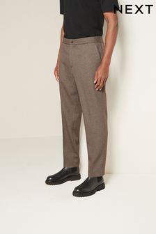 Taupe Brown Relaxed Tapered Fit Textured Smart Joggers (428352) | $91