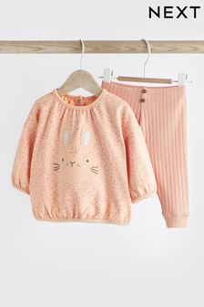 Peach Pink Bunny Baby Top And Leggings Set (428411) | $20 - $24