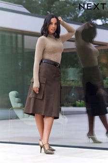 Chocolate Brown Cotton Blend Utility Skirt (429124) | $55