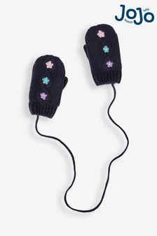 JoJo Maman Bébé Navy Floral Embroidered Cable Mittens (429256) | €20