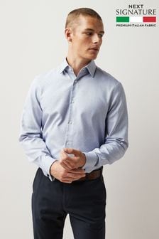 Фактурный принт синего/белого цвета - Стандартный крой - Рубашка с одним манжетом и итальянской отделкой Signature (429547) | €29