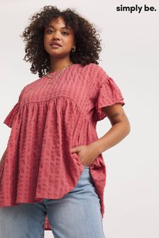 Simply Be Dusty Pink Textured Blouse With Frill Sleeve (429653) | 17 €