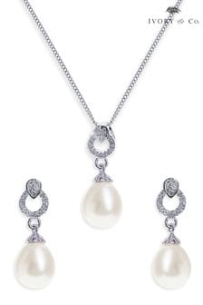 Ivory & Co Rhodium Stockholm And Pearl Circle Drop Set (429806) | kr1 100