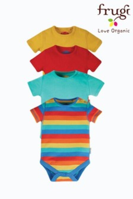 Frugi Blue Organic Cotton Rainbow Short Sleeve Bodysuits 4 Pack (430060) | 34 € - 35 €