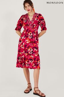 Красное платье миди из Lenzing™ Ecovero™ с плетеным вырезом Monsoon (430074) | €53