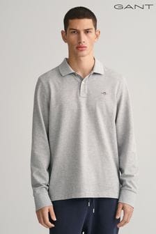 Серый меланжевый  - Gant футболка-поло классического кроя с длинными рукавами (430184) | €126
