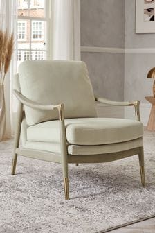 Soft Velvet Pebble Natural, Valencia Light Frame Flinton Wooden Accent Chair (430314) | €490