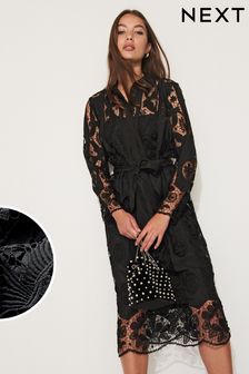 Czarny - Koronkowa sukienka koszulowa (430476) | 458 zł
