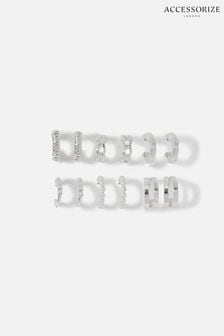 Accessorize Silver Tone Textured Hoop Earrings 6 Pack (431086) | €22