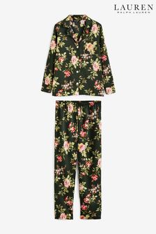 Lauren Ralph Lauren Green Satin Floral Long Sleeve Pyjama Set (431215) | €79