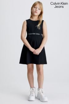 Calvin Klein Jeans Girls Black Logo Tape Punto Sleeveless Dress (432282) | €43