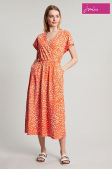 Joules oranje Vivian midi-jurk van jersey met overslag (432549) | €44