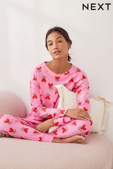 Розовое сердце - Хлопковая пижама с длинным рукавом (432553) | €30