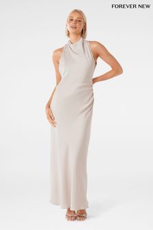 Forever New White Michelle Open Back Satin Maxi Dress (432734) | $200