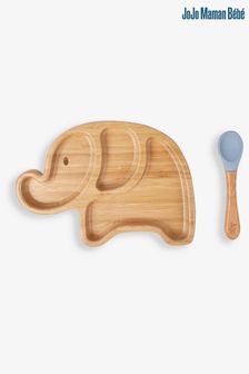 JoJo Maman Bébé Bamboo Suction Elephant Plate & Spoon Set (433051) | €24